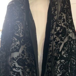 Velvet Burnout Beaded Scarf/Wrap Black